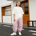 thumbnail image 4 of Pretxorve Kids Girls Cargo Pants Solid Basic Thin Cuffed Sport Casual Bottoms Sizes 1-14Y, 4 of 4