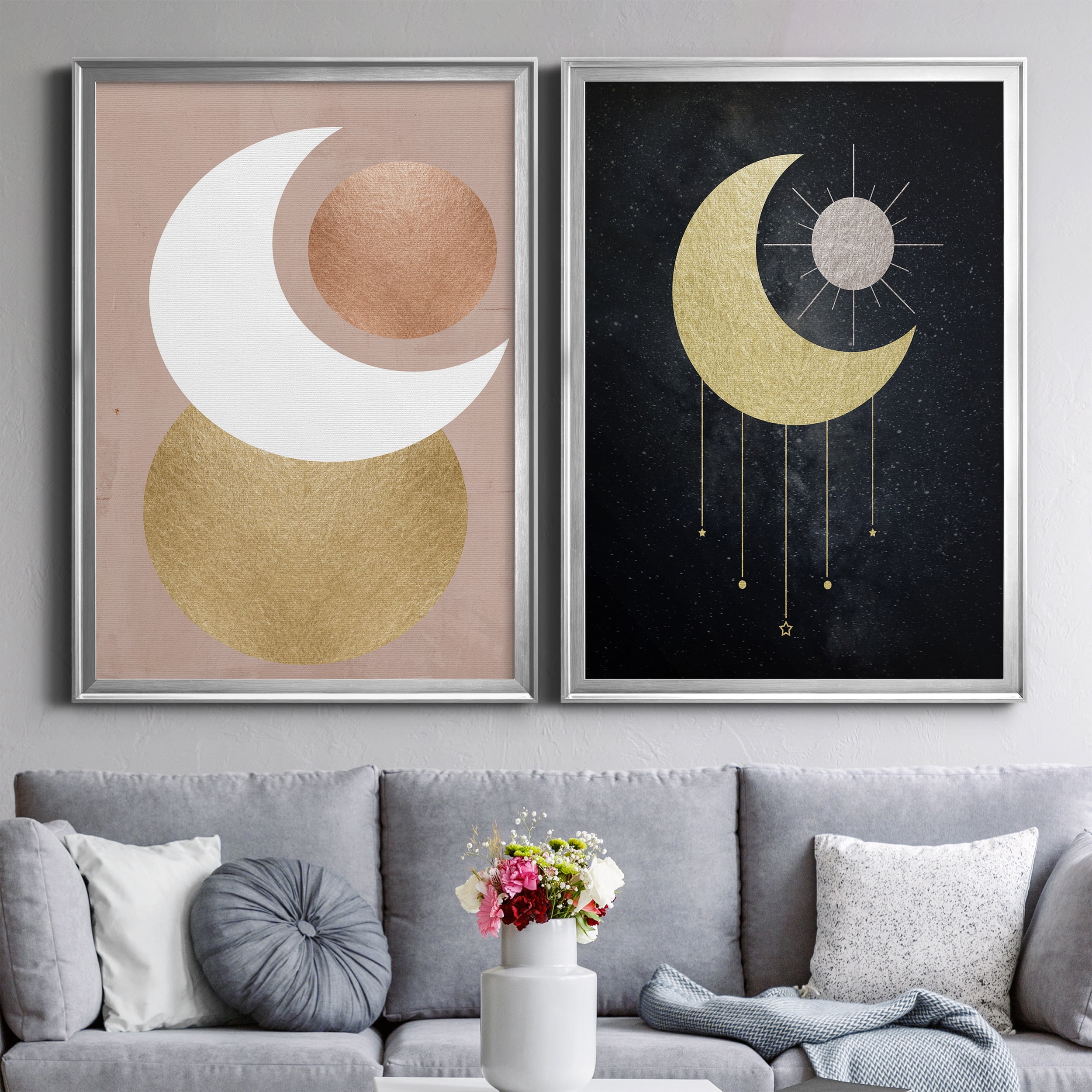 2 Piece Set Lunar Mystic Premium Framed Canvas - Ready to Hang - 26.5 x 36.5 Each - Silver Frame