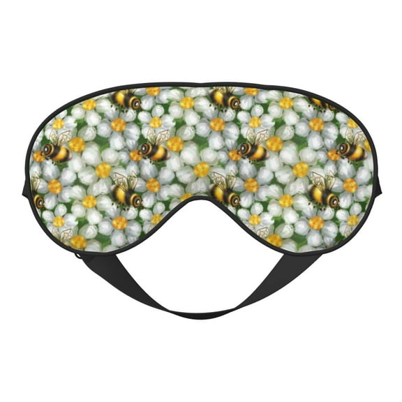 Fuzoiu Bees and Flower Print Sleep Masks,Eye Masks with Adjustable Strap for Sleeping,Night Eye Shade for Women Men,Eye Cover for Full Night's Sleep, Travel and Nap