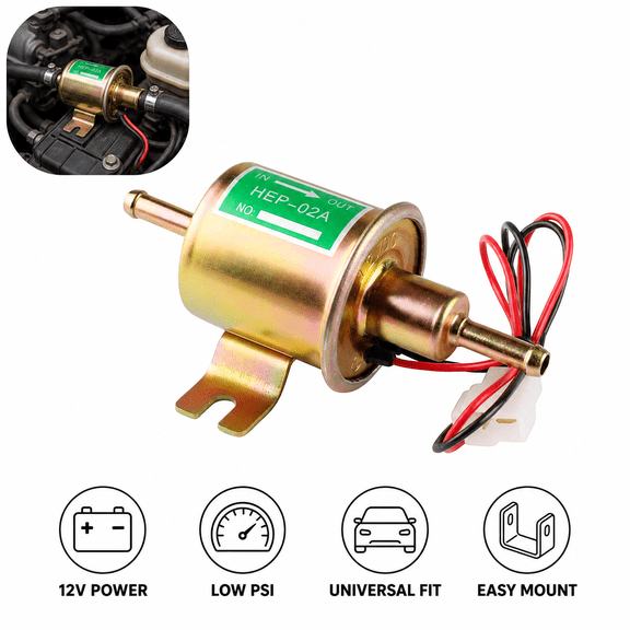Universal 12V Electric Fuel Pump, HEP-02A 3-6 PSI Low Pressure Inline Gas Diesel Transfer Pump for Car, Truck, Boat 6.56 FT 5/16"