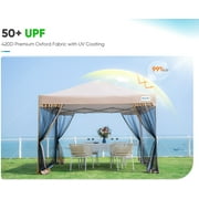 Quictent 8x8 Ez Pop up Canopy with Netting Screen House Room Tent Mesh Sides Walls with Roller Carry Bag Tan