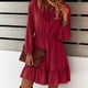 thumbnail image 4 of Vestido de mujer de color sólido sexy con mangas abullonadas y escote en V para primavera y otoño Fridja  NMB4465, 4 of 9