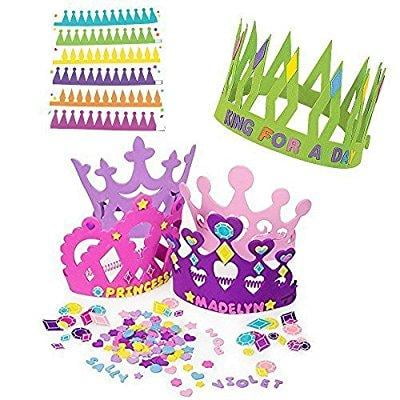 Crown Foam Kit (12 princess foam tiara craft kits + 12 prince king foam crown craft kits - great fun for kids birthday)