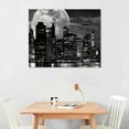thumbnail image 2 of New York City Night Skyline Wall Art Full Moon Landscape Black and White Picture Canvas Prints Manhattan City Poster Framed Artwork Living Room Bedroom Decor, 2 of 6