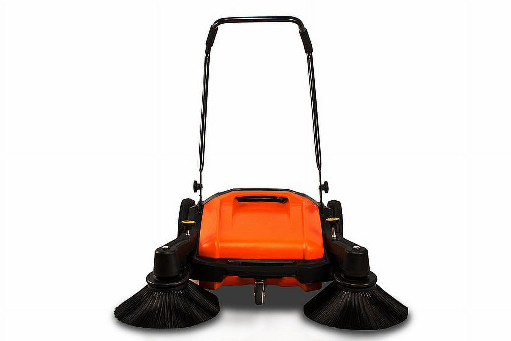 Industrial Floor Sweeper with Dual Side Brooms, 37" Walk-behind Outdoor and Indoor Twin Sweeper, 38,000 square feet per hour, 12 gal waste container
