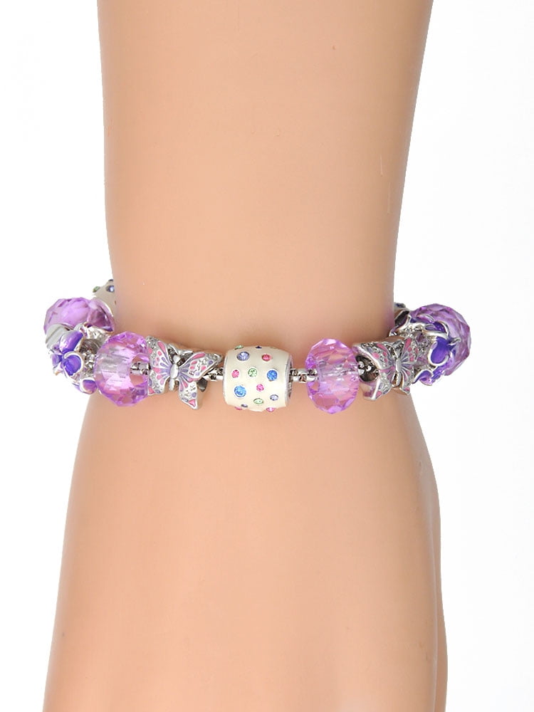 Delight Jewelry Resin Koala Bear Purple Butterfly Bead Charm Bracelet, 7"+1" Extender