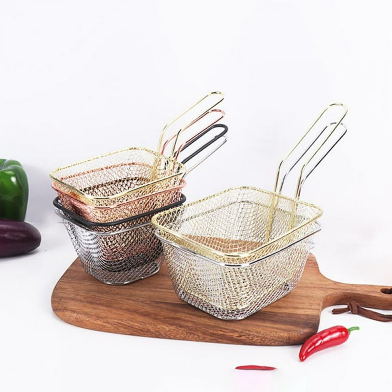 Mesh Fry Basket, Square Stainless Steel Deep Fryer Basket with Detachable  Plastic Handle