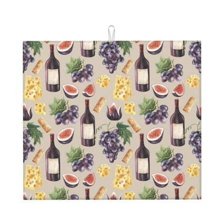 

Lukts Watercolor Bottles And Glasses Print Ultra Water Dish Drying Mat Slip Resistant Pad for Sink Dishes or Under Rack Kitchen Counter Accessories