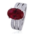 thumbnail image 2 of Men's Platinum Plated Sterling Silver ct Simulated Ruby Oval CZ Three Row Ladies Cocktail Ring ( Size 5 to 9 ), 5, 2 of 3