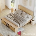 thumbnail image 6 of Jojoka King Size Boho Rattan Bed Frame with LED Headboard, Sliding Barn Door Storage Cabinet, Solid Wood Legs & Slats, No Box Spring Needed, Farmhouse Platform Bed, 6 of 7