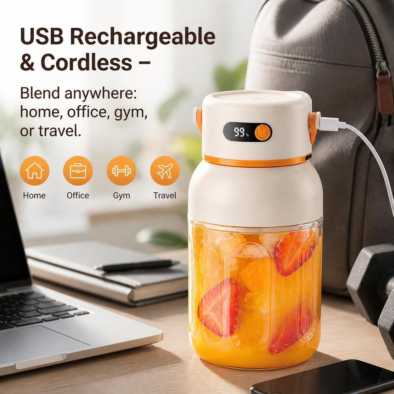 Portable Electric Juicer Cup with Zero Cord Hassle, USB-C Rechargeable Personal Blender