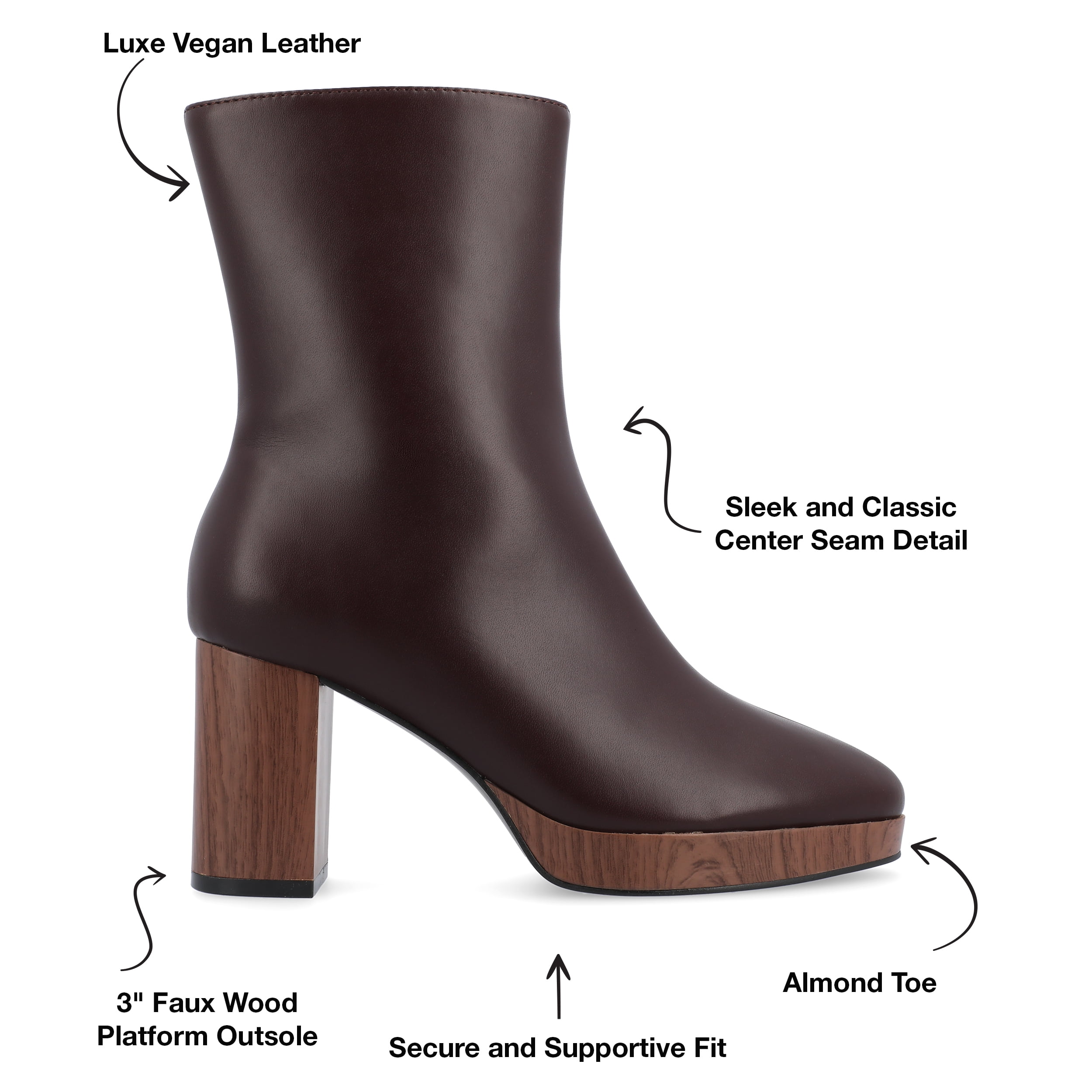 Journee Womens Romer Platform Almond Toe Booties, Widths Available