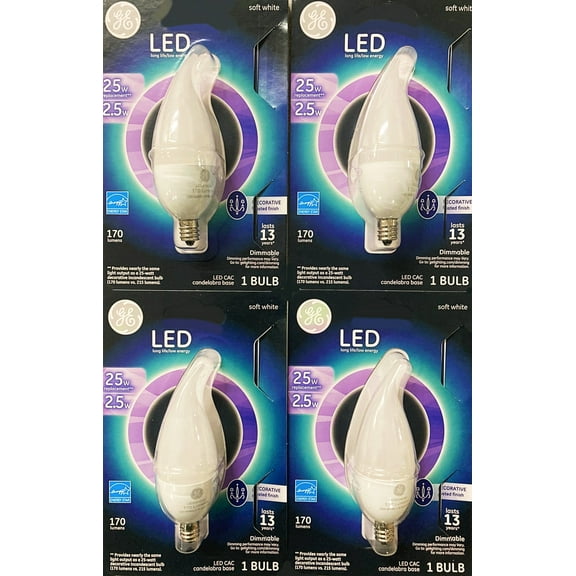 (4 bulbs) GE LIGHTING 39759 LED Candelabra Light Bulb, Frosted, 170 Lumens, 25 watt replacement, candelabra base, Dimmable