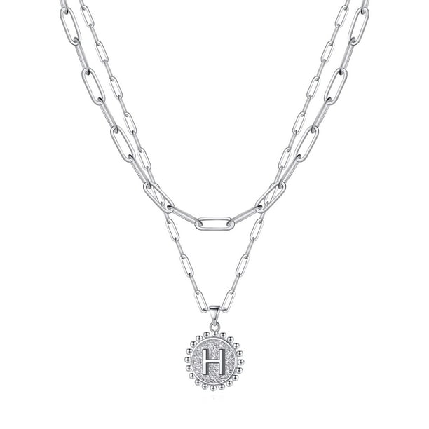 Collar Ursteel Silver Paperclip con inicial de moneda en capas