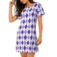 thumbnail image 2 of Naloa Purple argyle Print Women Nightgowns,Womens Loungewear,Short Sleeve Sleepwear,Comfy Ladies Nightdress, 2 of 6