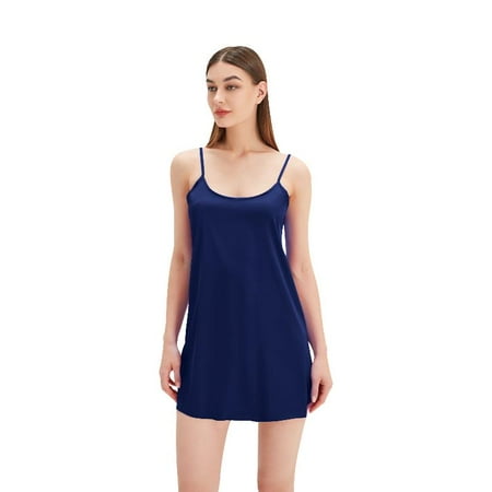 

Women Satin Spaghetti Strap Nightgown Long Slip Sleep Dress Sexy V-Neck Plain Solid Color Flared Hem A-Line Chemise Lingerie Sleepwear