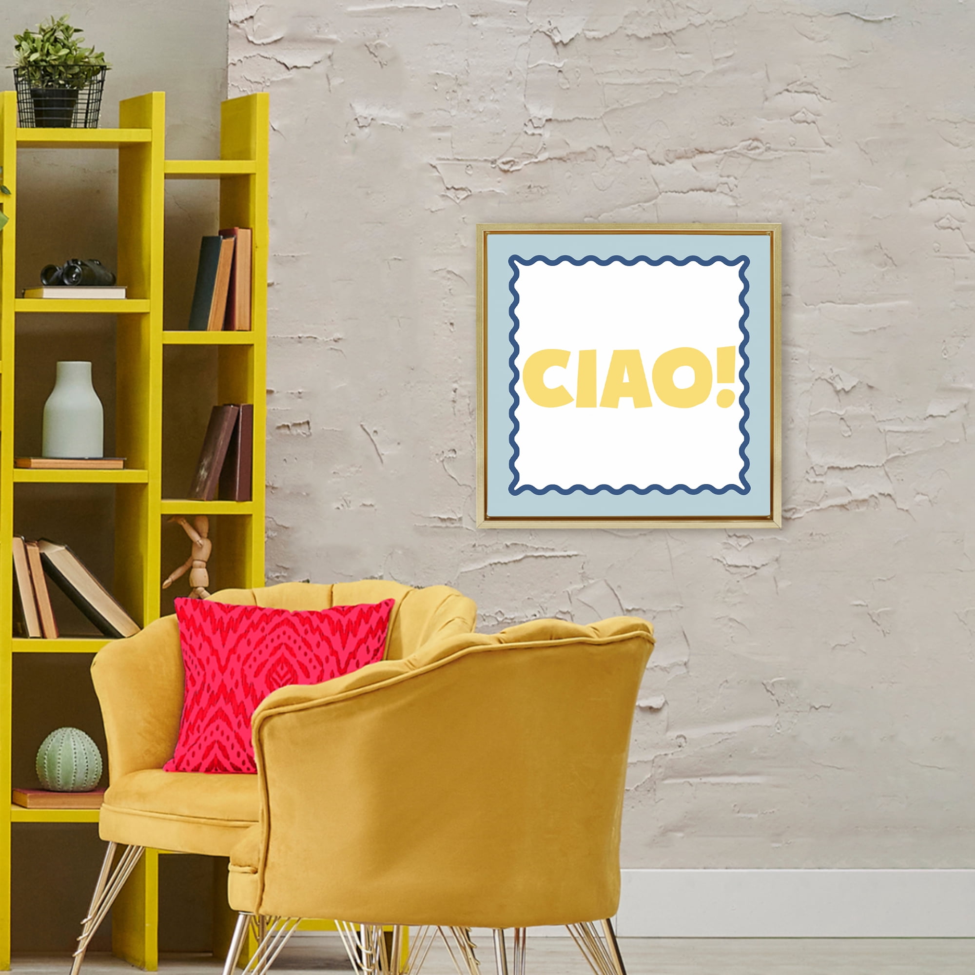 Stupell Industries CIAO! Bold Yellow Typography Gold Framed Floater Canvas Wall Art, design by SD Graphics Studio