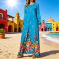 thumbnail image 2 of Miluxas Women's Long Sleeve Maxi Dress Chiffon Floral Print Boho Dresses Comfy Flowy Swing Beach Sundress Light Blue, 2 of 5