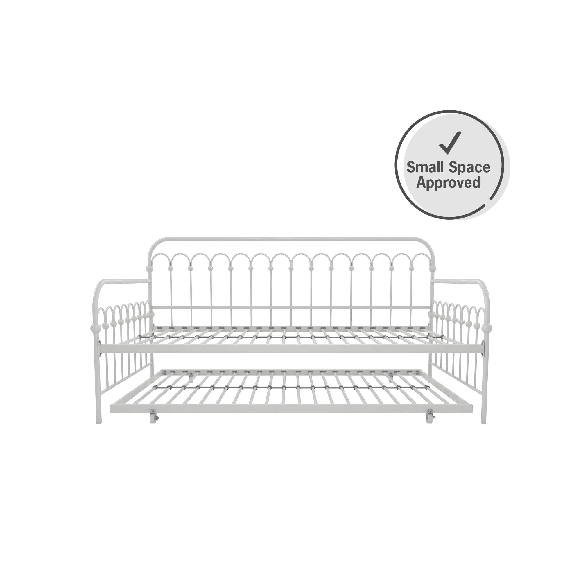 Novogratz Bright Pop Metal Daybed with Roll Out Trundle - Chic, Stylish, Space-Saving Design - Includes Sturdy Steel Slats (Off White, Twin)