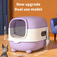thumbnail image 2 of Fully enclosed purple cat litter box, comes with a cat litter scoop, smooth material, suitable for medium and small-sized cats, 2 of 8