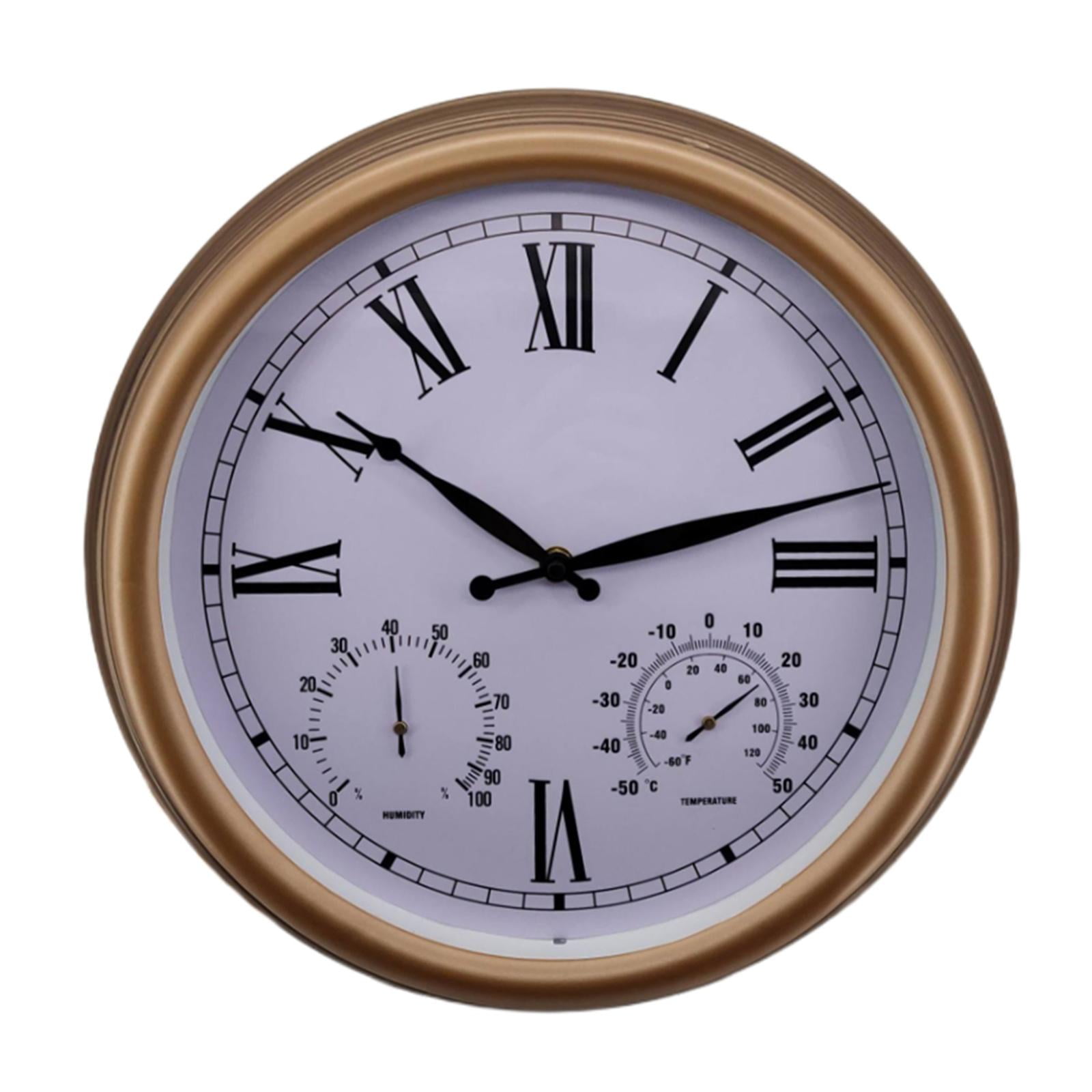 Details about   15 in brown thermometer and hygrometer indoor/outdoor quartz wall clockwith 