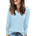 thumbnail image 2 of Women's Sweaters V Neck Ribbed Knit Long Sleeve Loose Fit Soft Lightweight Pullover Sweater Tops Cozy Fall Winter Basic Knitwear for Ladies Trendy, 2 of 6