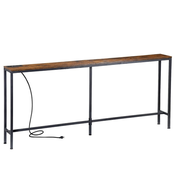 ZENY Sofa Table with Charging Station 70 inch Console Table, Brown