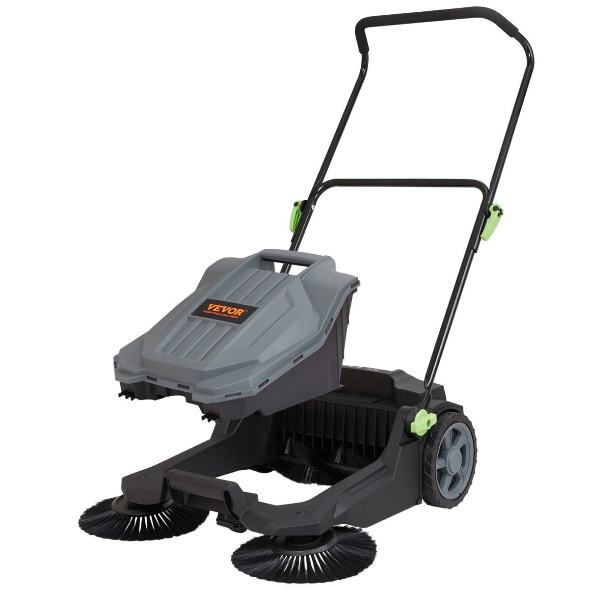 25.6" Walk-behind Hand Push Floor Sweeper - 5-Gallon Waste Container, Adjustable Folding Handle for Walkway Yard Garage Patio