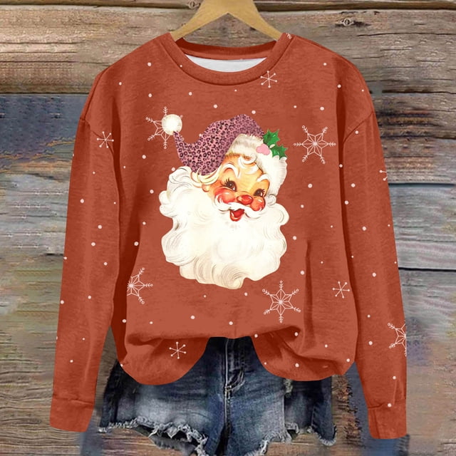 Amzcrzy Sweat-Shirt pour Femmes Noël Col Rond Imprimé Ample Manches Longues Sans Capuche Chandails en Molleton de Noël Manches Longues pour Femmes Chandail Chandail en Molleton m