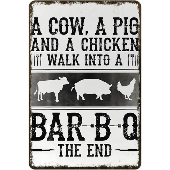 Funny Metal Signs A Cow A Pig and A Chicken Walk Into A Bar Signs Retro Farm Sign Animal Metal Plaque Tin Signs for Home Office Kitchen Bar Cafe Garden Farmhouse Chicken Coop Wall Decor6x8 Inch