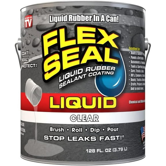 Flex Seal Liquid, 1 Gallon, Clear, Liquid Rubber Coating Sealant, Waterproof, Flexible, Breathable, and UV Resistant, Roof Repair, Basements, RV, Campers, Trailers, Marine, EPDM, Masonry