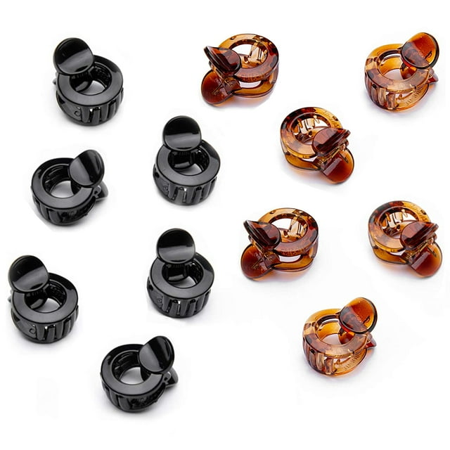 Mini pinzas para el cabello de 12 piezas, pinzas de plástico para el cabello, accesorios para peinados, pinzas de mandíbula pequeñas redondas para cabello de mujer y niña, negro y marrón Jormftte ZJWJ639-2