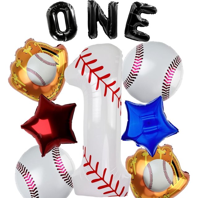 Yanonmyfd Baseball Balloons 1st Birthday Decorations for Boy, 40 Inch Number 1 Balloon Rookie of the Year First Birthday, Baseball Party Decorations Sports Theme Foil Mylar Balloon,Set,1st
