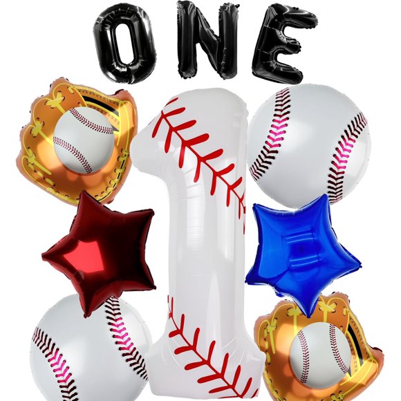 Yanonmyfd Baseball Balloons 1st Birthday Decorations for Boy, 40 Inch Number 1 Balloon Rookie of the Year First Birthday, Baseball Party Decorations Sports Theme Foil Mylar Balloon,Set,1st
