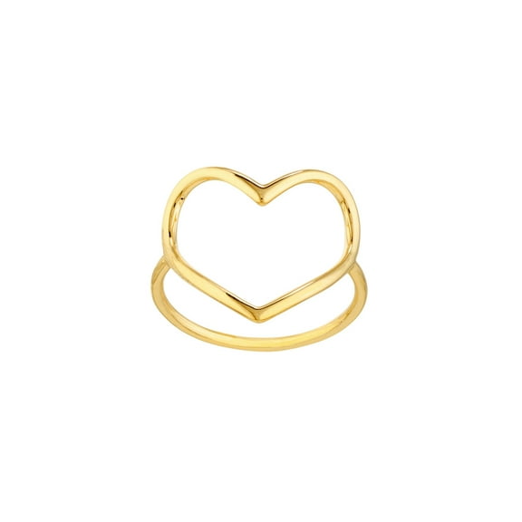 14k Yellow Gold Organic Open Love Heart Ring Size 8 Statement Ring for Women