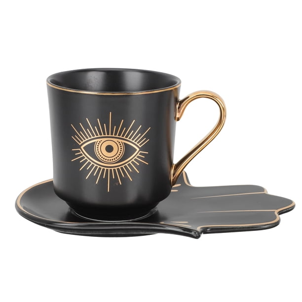 ColoMX 1 juego de tazas de té de consultorio decorativas de taza de leche de café malvado con platillo