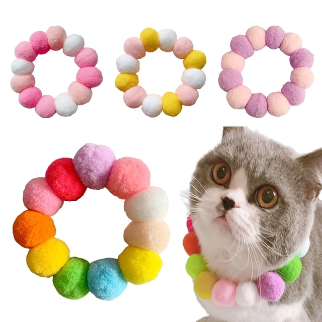 Flmtop Chat Coloré Peluche Boules Collier Chien Collier Anneau Sangle Accessoires de Photographie pour Animaux de Compagnie Bleu