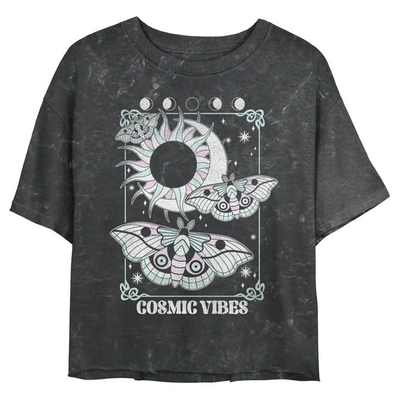 Junior's Lost Gods Cosmic Vibes Moths  Graphic Tee Black 2X Large