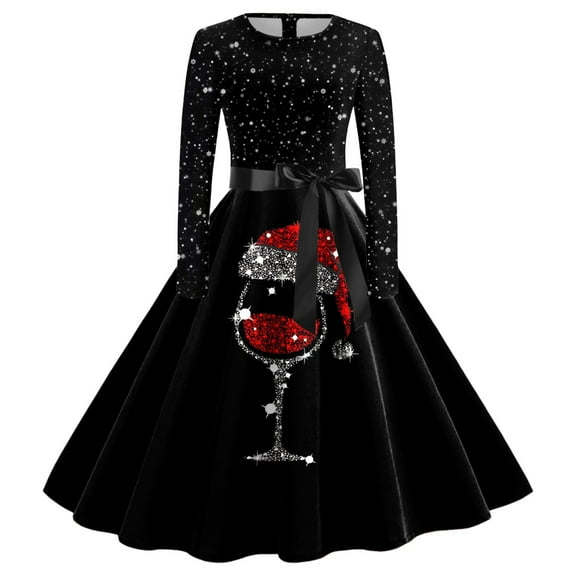 Wangmeiwg Christmas Dresses for Women Elegant Women's Casual Long Sleeve O Neck Party Dress for Evening Prom Beach Christmas Fashion XL