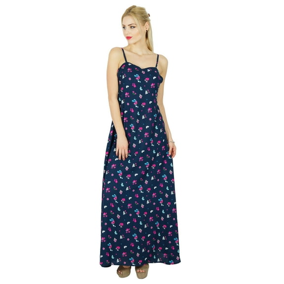 Bimba Women Spaghetti Strap Blue Maxi Printed Dress Summer Casual Wear Comfort