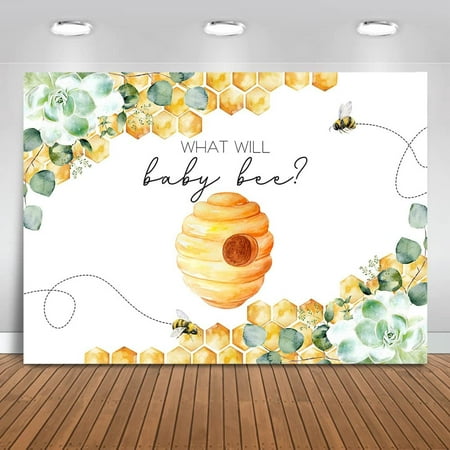 Image of Greenery Bee Gender Reveal Backdrop What Will Baby Bee Background Honeycomb Bee Gender Reveal Party Decorations Banner Photo Studio Props (7x5ft)