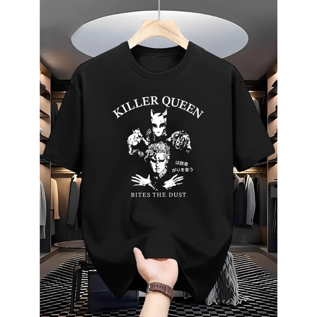 Camiseta gráfica Killer Queen para hombre: camiseta de verano de manga corta, suave y cómoda, informal, de mezcla de algodón con cuello redondo y diseño único "Muerde el polvo". Camiseta gráfica super