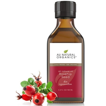 Au Natural Organics Rosehip Seed  Oil Cold Pressed For Face, Skin & Scars 3.4 Oz 100 (Best Rosehip Oil For Scars)