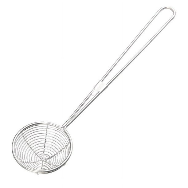 BRIGHTFUFU Filador Cuchara de skimmer para cocinar y freír el colador con mango de acero inoxidable utensilios de cocina freidora cuchara de colchera plateado 7.5 cm