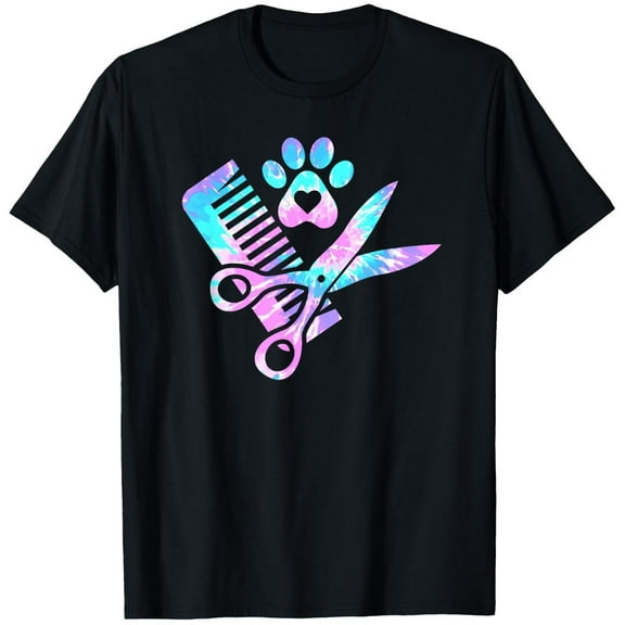 Dog Groomer T-Shirt Graphic Tee Paw Top Cotton Stretch Short Sleeve Casual Shirt Comfort Black S-5XL
