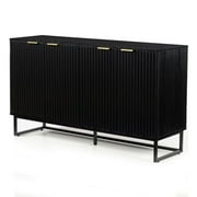 EYYTHUNG 4 Door Fluted Sideboard Buffet Cabinet, Modern Accent Storage Credenza with Adjustable Shelves, Black