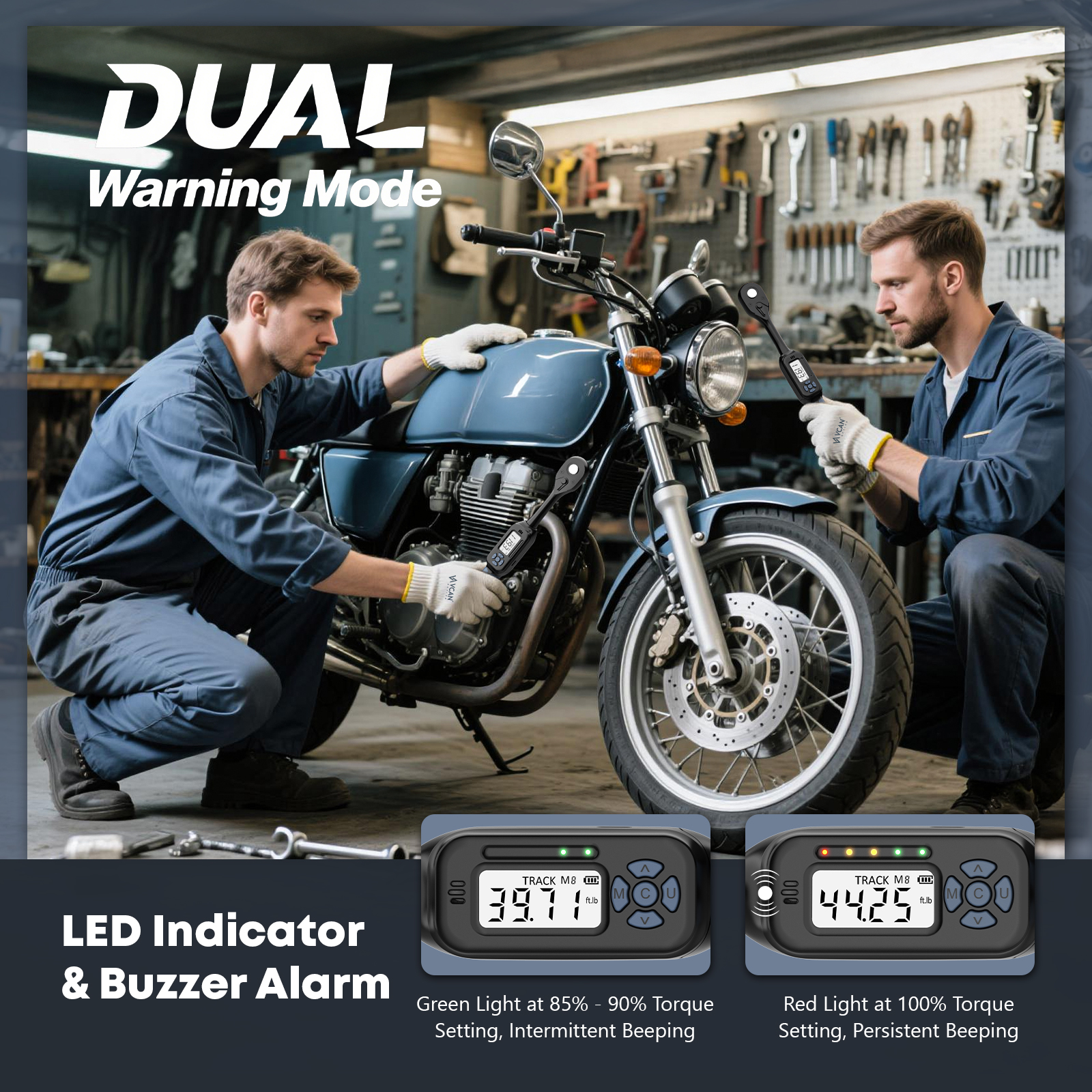 VCAN ACTIVE 3/8" Drive Digital Torque Wrench (2.21-44.25 ft. lb) ±2% Accuracy, Buzzer & LED Flash for Auto/Bike/Moto