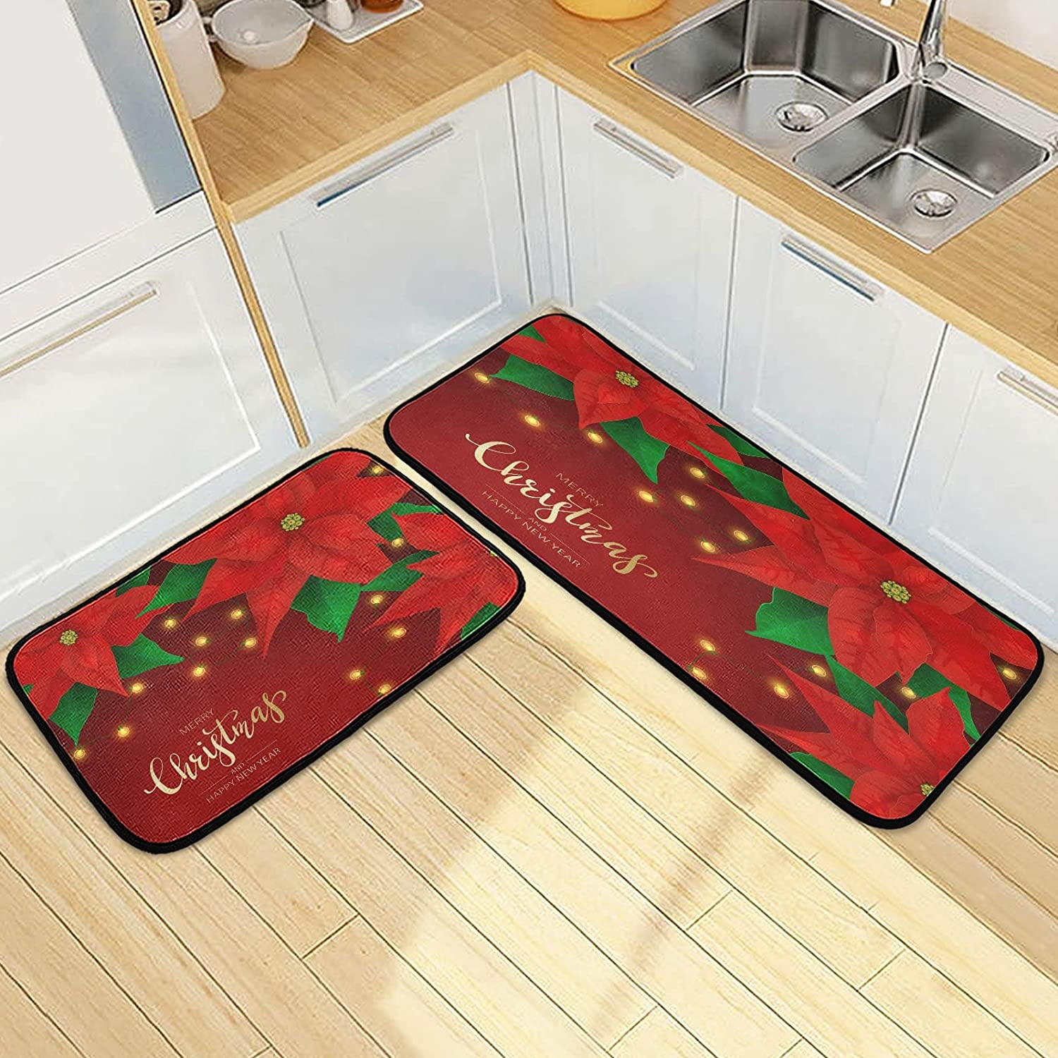 Kitchen Rugs Set 2 Piece Roosters Farmhouse Non Slip Bathroom Floor