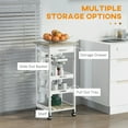 thumbnail image 6 of Kitchen Carts, HOMCOM Mobile Kitchen Cart, Rolling Kitchen Island with Storage, Solid Wood Frame Utility Cart with Wire Fruit Baskets, Trays and Drawer, White, White Kitchen Islands, 6 of 10