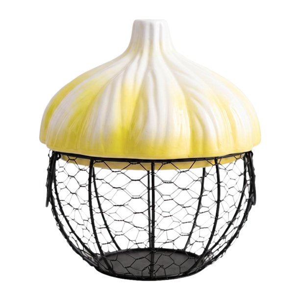 Soporte para huevos, cesta para huevos, suministros de cocina, cesta de almacenamiento de hierro tejido para jengibre y , soporte de cerámica, para Amarillo